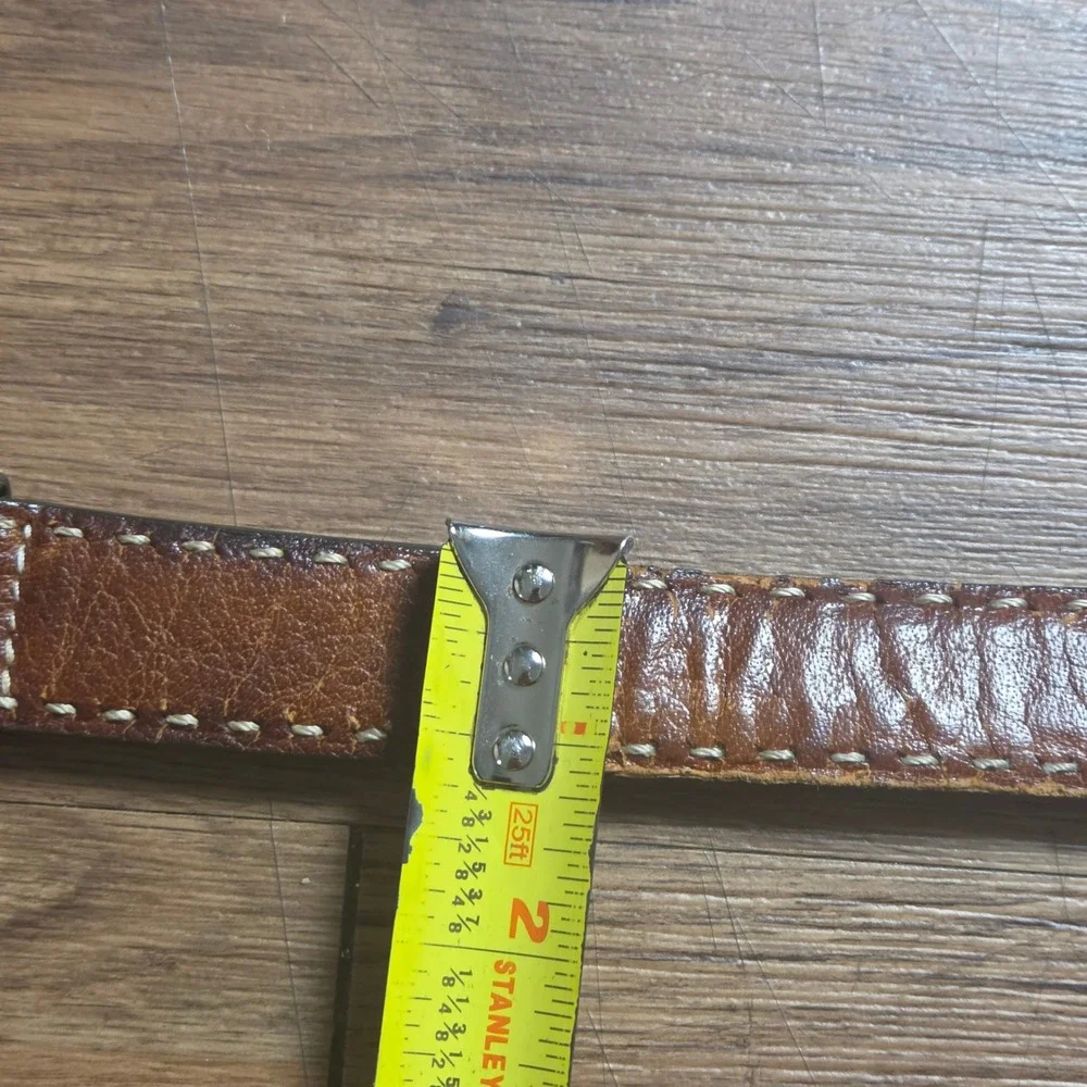 Bernardo Firenze Italian Leather Belt Contrast Stitching Mens 34 Italy Brown